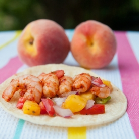 Shrimp Tacos w Grilled Peach Salsa