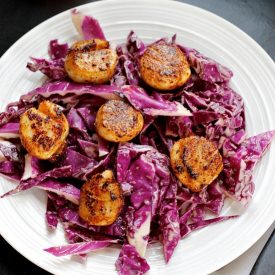 Scallops Over a Citrus Slaw