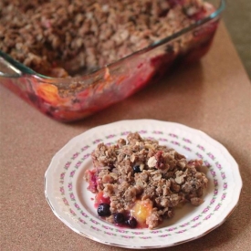 Plum Peach and Blueberry Crumble