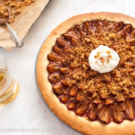 Plum Wine Tart with Almond Crumbles