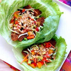 Peanut Sauce Tempeh Lettuce Wraps