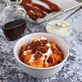 Sweet Potatoes with Miso Bacon