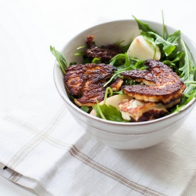 Arugula Salad + Peaches + Haloumi