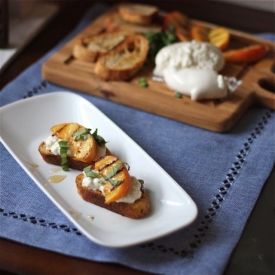 Peach-Burrata Crostini