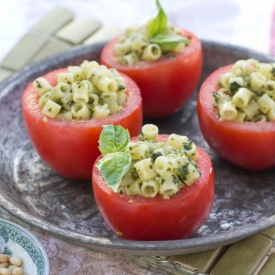 Pesto Pasta Stuffed Tomatoes