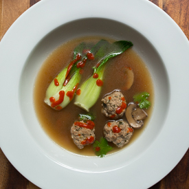 Pork Meatball Soup with Mushrooms