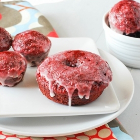 Glazed Baked Red Velvet Donuts