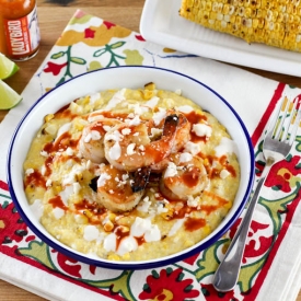 Elotes Grits with Chili Lime Shrimp