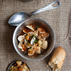 Clam Soup and Thyme Croutons