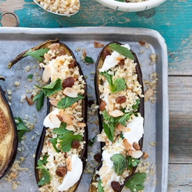 Aubergines with Bulgur Salad