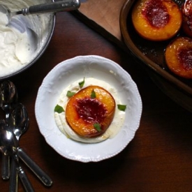 Roast Peaches & Lemon Verbena Cream