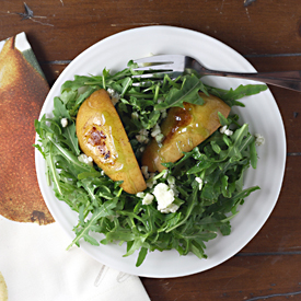 Cinnamon Roasted Pears over Arugula