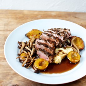 Duck Breast, Mushrooms and Plums