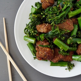 Vegan Baby Broccoli + “Beef”