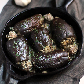 Meat & Rice Stuffed Baby Eggplants