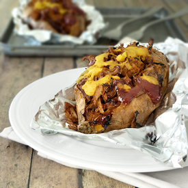 BBQ Jackfruit Stuffed Sweet Potato