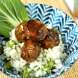 Asian Meatballs with Rice & Bok Choy