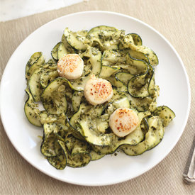 Pesto Zucchini Pasta & Scallops