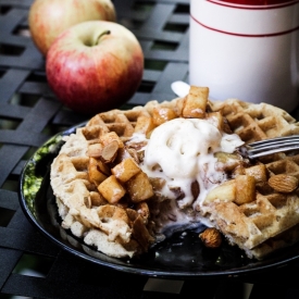 Almond Waffles with Apple Topping