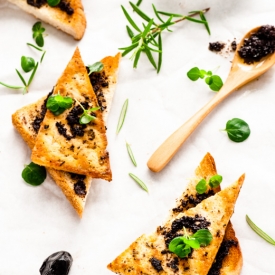 Crispy Tofu with Tapenade on Toast