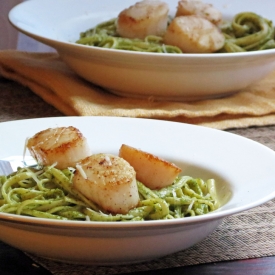 Basil Pesto Pasta with Scallops