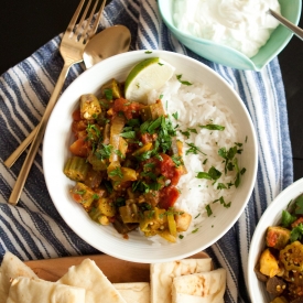 Indian Eggplant with Okra & Tomato