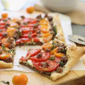 Goat Cheese, Tomato & Sausage Tart