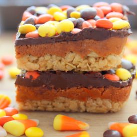 Chocolate Candy Corn Crispy Bars