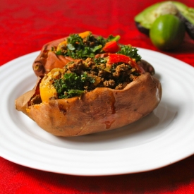 Sweet Potato Stuffed with Beef/Kale