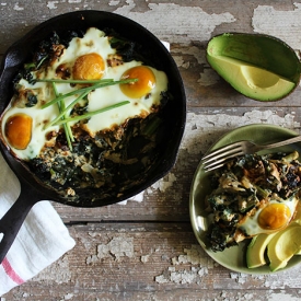 Baked Eggs with Garlic Kale