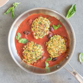 Zucchini Fritters in Tomato Sauce