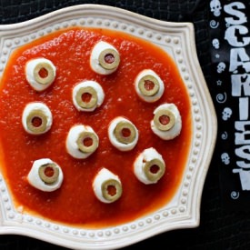 Mozzarella Eyeballs for Halloween