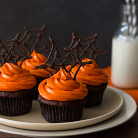 Pumpkin Chocolate Spiderweb Cupcake