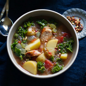 Roasted Tomato, Kale, Sausage Soup