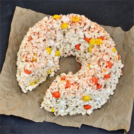 Candy Corn M&M Popcorn Cake