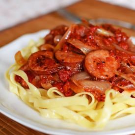 Tagliatelle with Kielbasa Onions