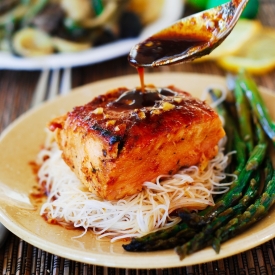 Asian Salmon with Rice Noodles