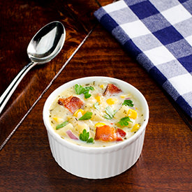 Winter Squash, Corn & Bacon Chowder