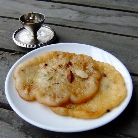 Almond Malpua in Maple Syrup