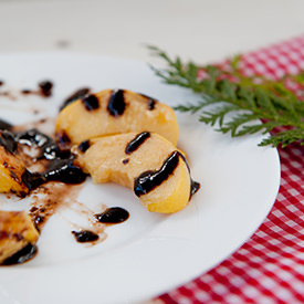 Glazed Quinces with Chocolate Syrup