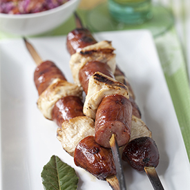 Grilled Sausage and Chicken Kebabs