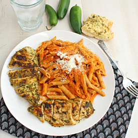 Basil Chicken with Red Pepper Pasta