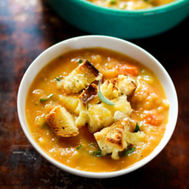 Root Vegetable Soup w/ Croutons