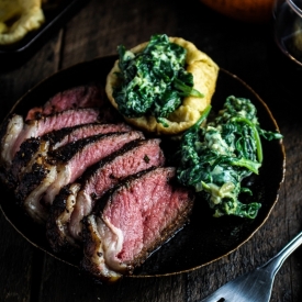 Porcini-Rosemary Strip Steaks