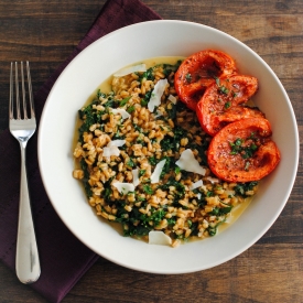 Farro-Kale Risotto w/ Roast Tomato