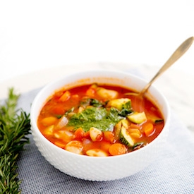 Tomato Vegetable Soup with Pesto