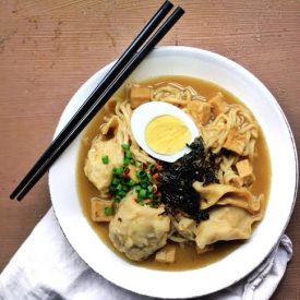 Miso Mushroom Ramen with Wontons