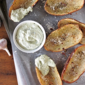 Potato Skins with Pesto Cream Dip