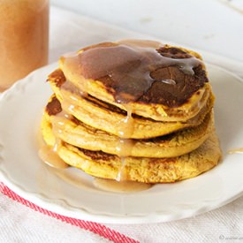 Pumpkin Pancakes with Caramel Syrup