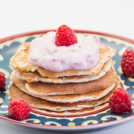 Raspberry-Banana Protein Pancakes